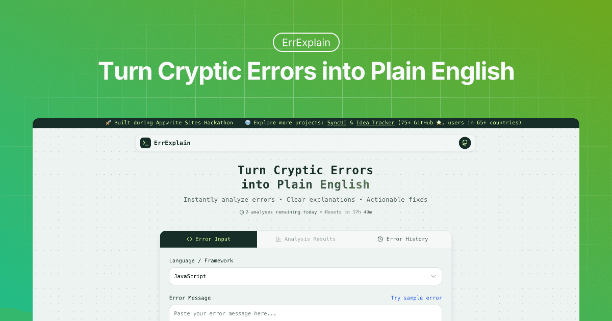 ErrExplain: Turning Confusing Errors into Clear Fixes 🚀