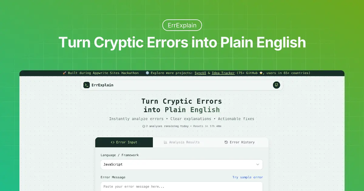 ErrExplain: Turning Confusing Errors into Clear Fixes 🚀